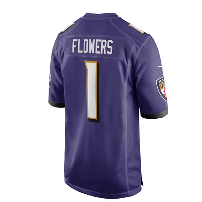 B.Ravens #1 Zay Flowers 2023 Draft First Round Pick Game Jersey - Purple Stitched American Football Jerseys - Main View