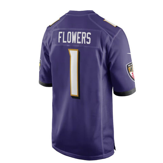 B.Ravens #1 Zay Flowers 2023 Draft First Round Pick Game Jersey - Purple Stitched American Football Jerseys - Main View