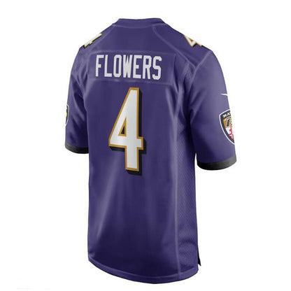 B.Ravens #4 Zay Flowers 2023 Draft First Round Pick Game Jersey - Purple Stitched American Football Jerseys - Main View