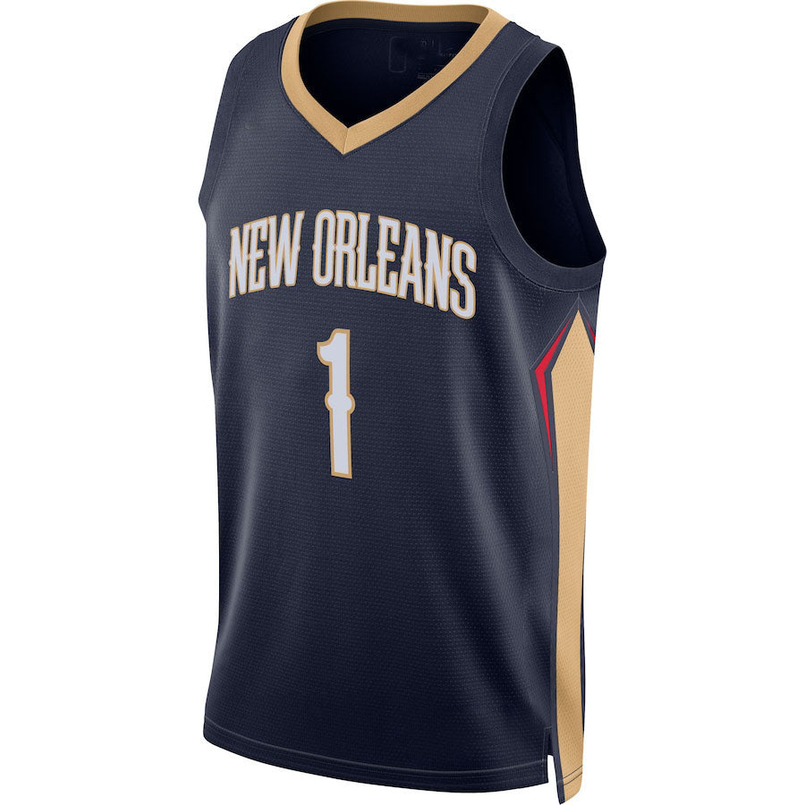 NO.Pelicans #1 Zion Williamson 2021-22 Diamond Swingman Jersey Icon Edition Navy Stitched American Basketball Jersey - Main View