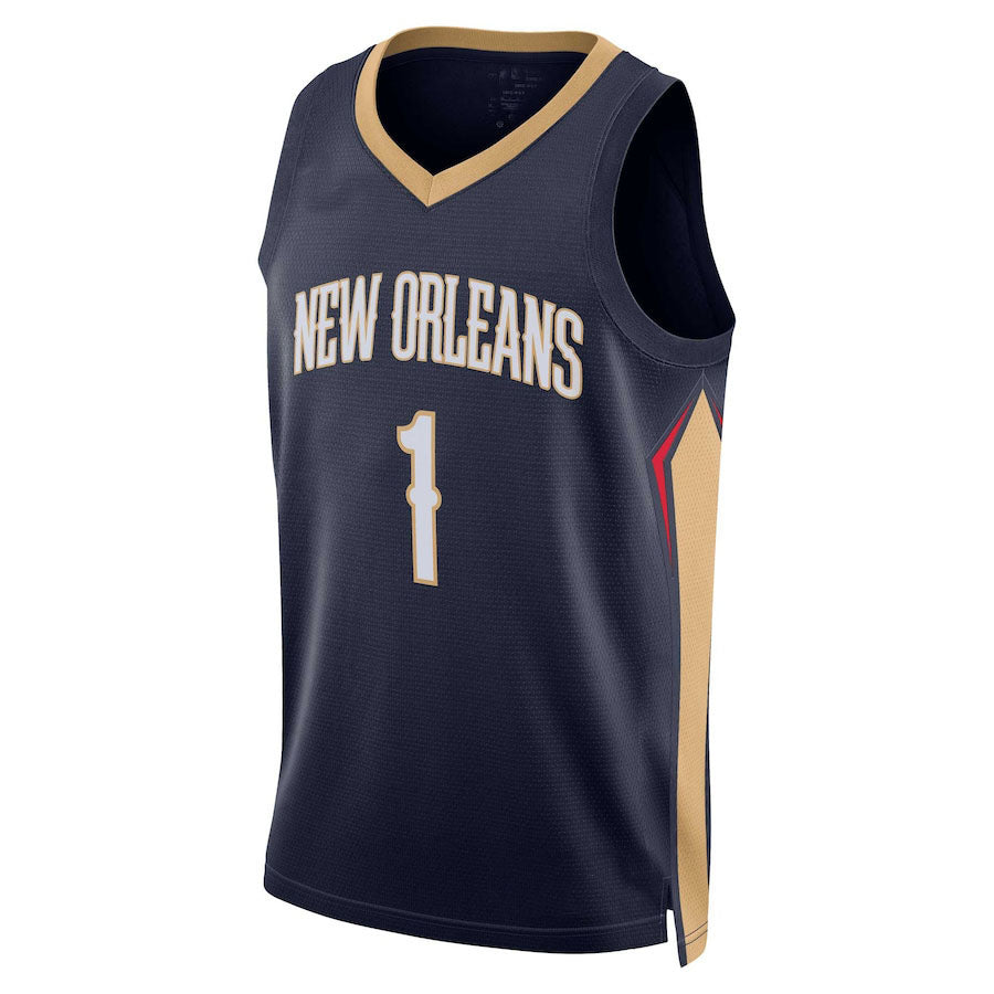NO.Pelicans #1 Zion Williamson Unisex 2022-23 Swingman Jersey Icon Edition Navy Stitched American Basketball Jersey - Main View