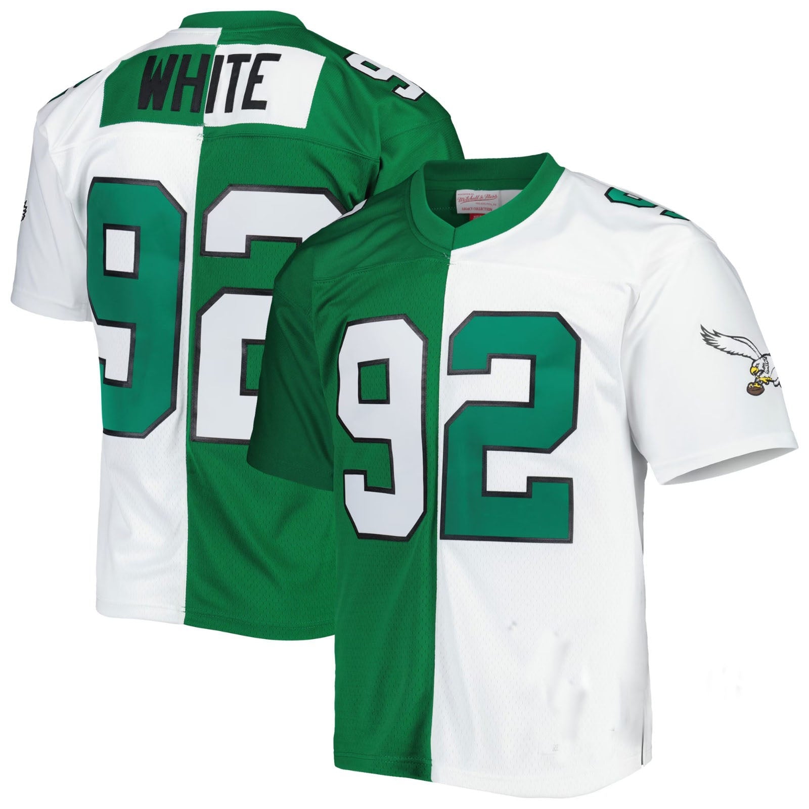 Custom P.Eagles Reggie White Mitchell & Ness Retired Player Split Replica Jersey – Green/White Stitched American Football Jerseys - Main View