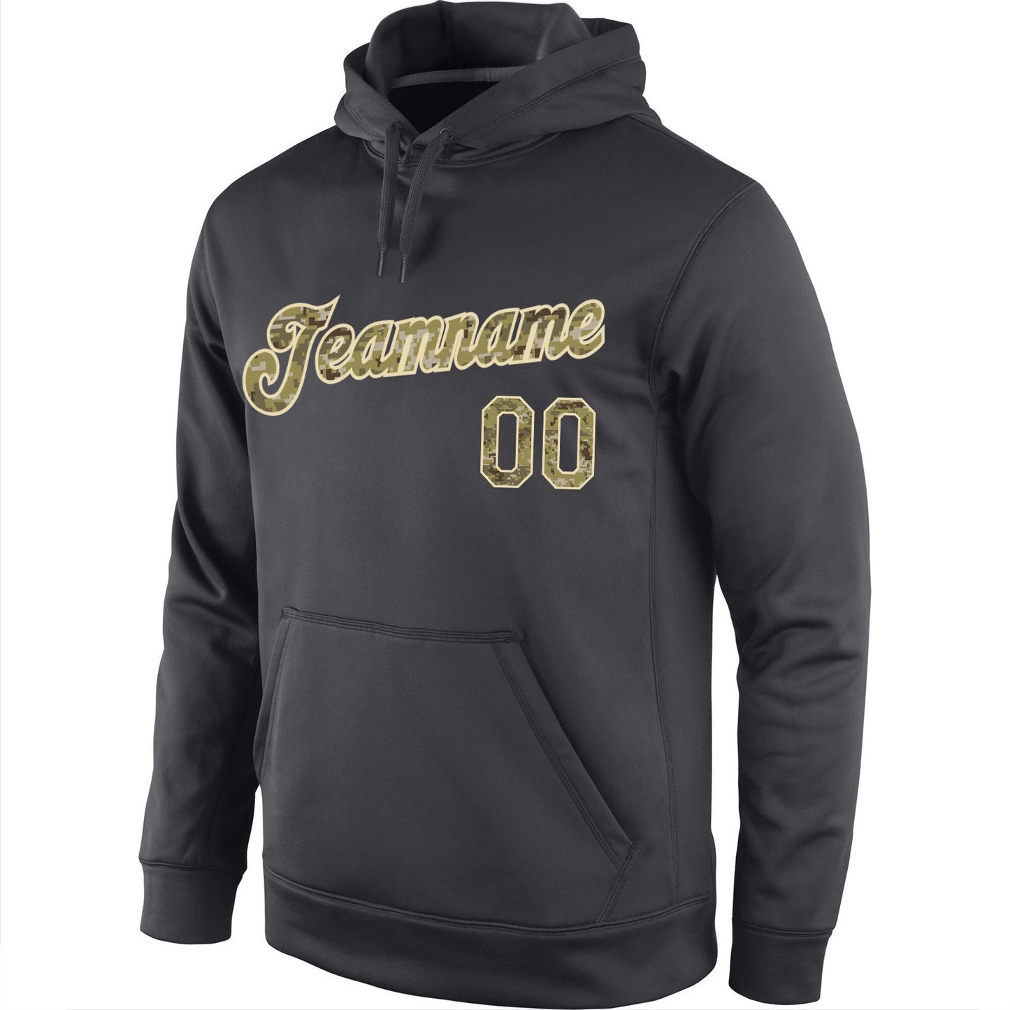 Custom Stitched Anthracite Camo-Cream Sports Pullover Sweatshirt Hoodie view 2