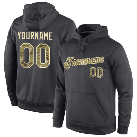 Custom Stitched Anthracite Camo-Cream Sports Pullover Sweatshirt Hoodie - Main View