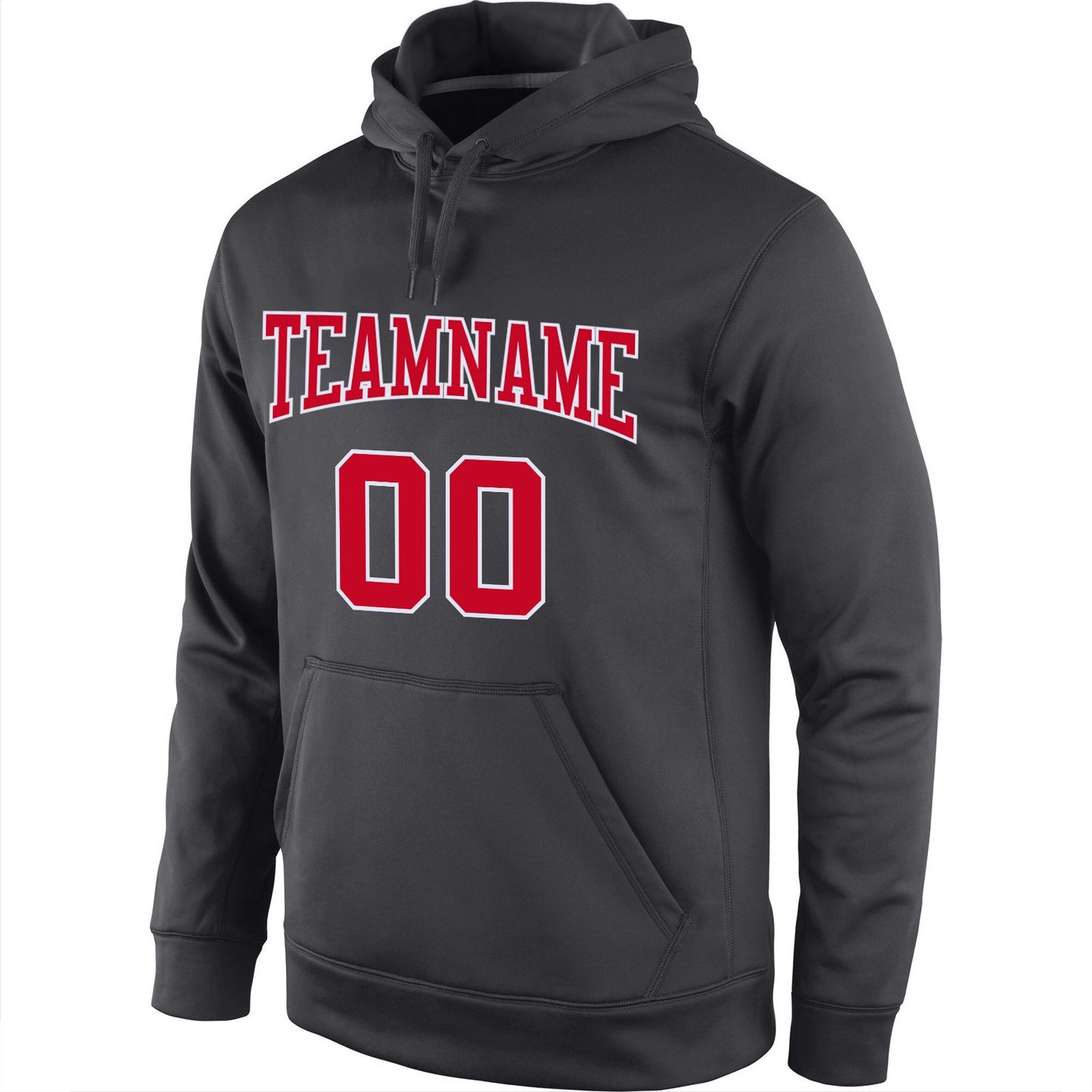Custom Stitched Anthracite Red-White Sports Pullover Sweatshirt Hoodie view 2