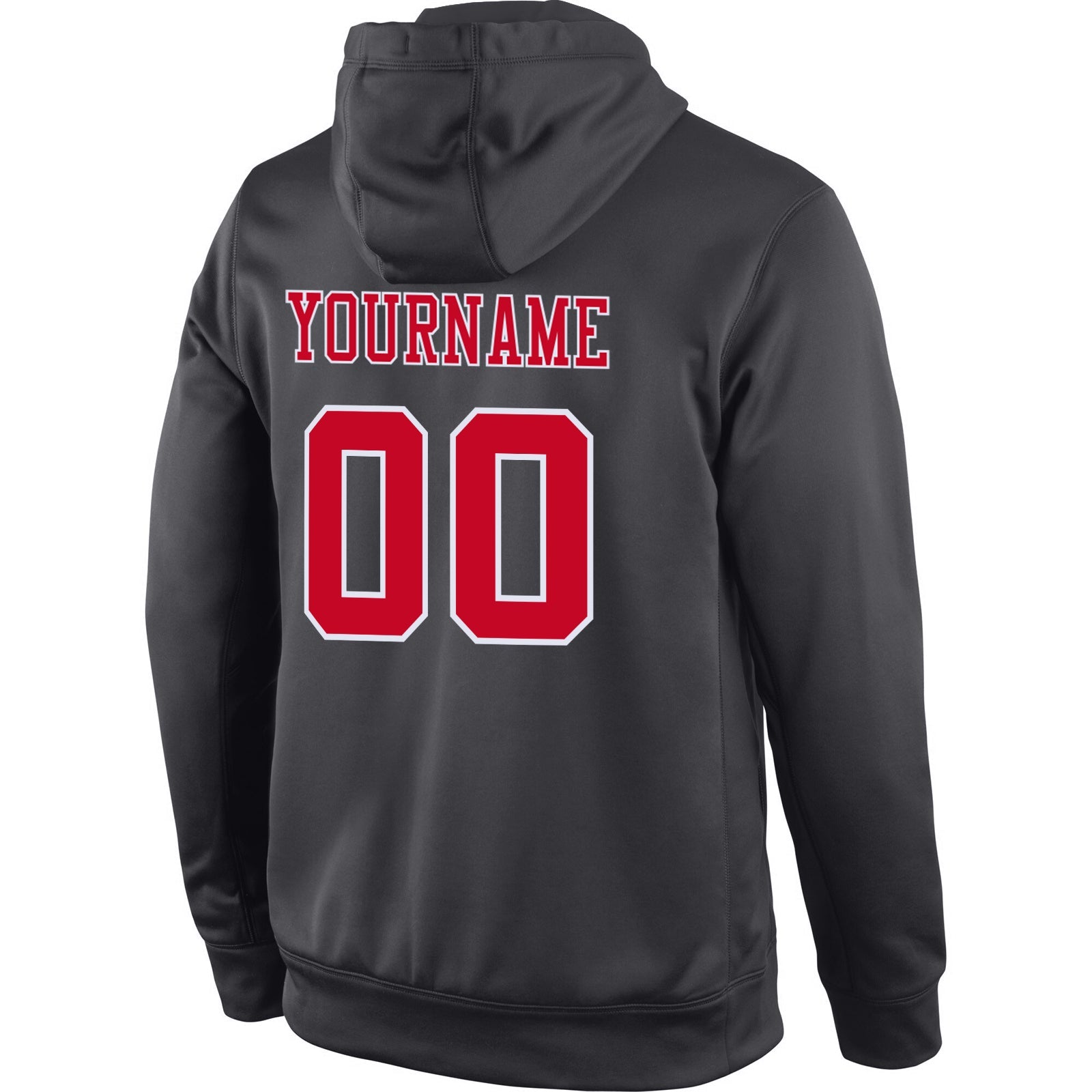 Custom Stitched Anthracite Red-White Sports Pullover Sweatshirt Hoodie view 3