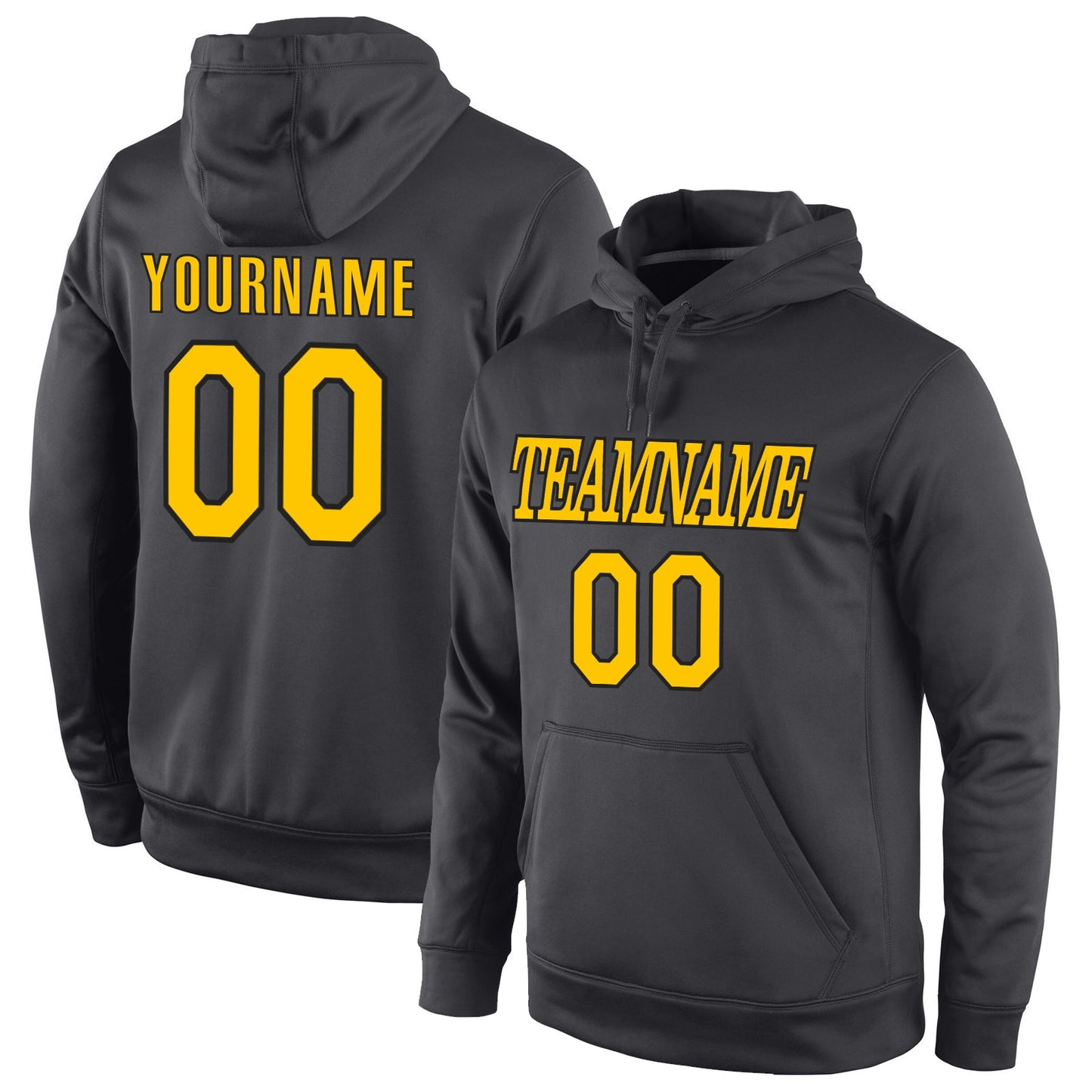Custom Stitched Anthracite Gold-Black Sports Pullover Sweatshirt Hoodie - Main View