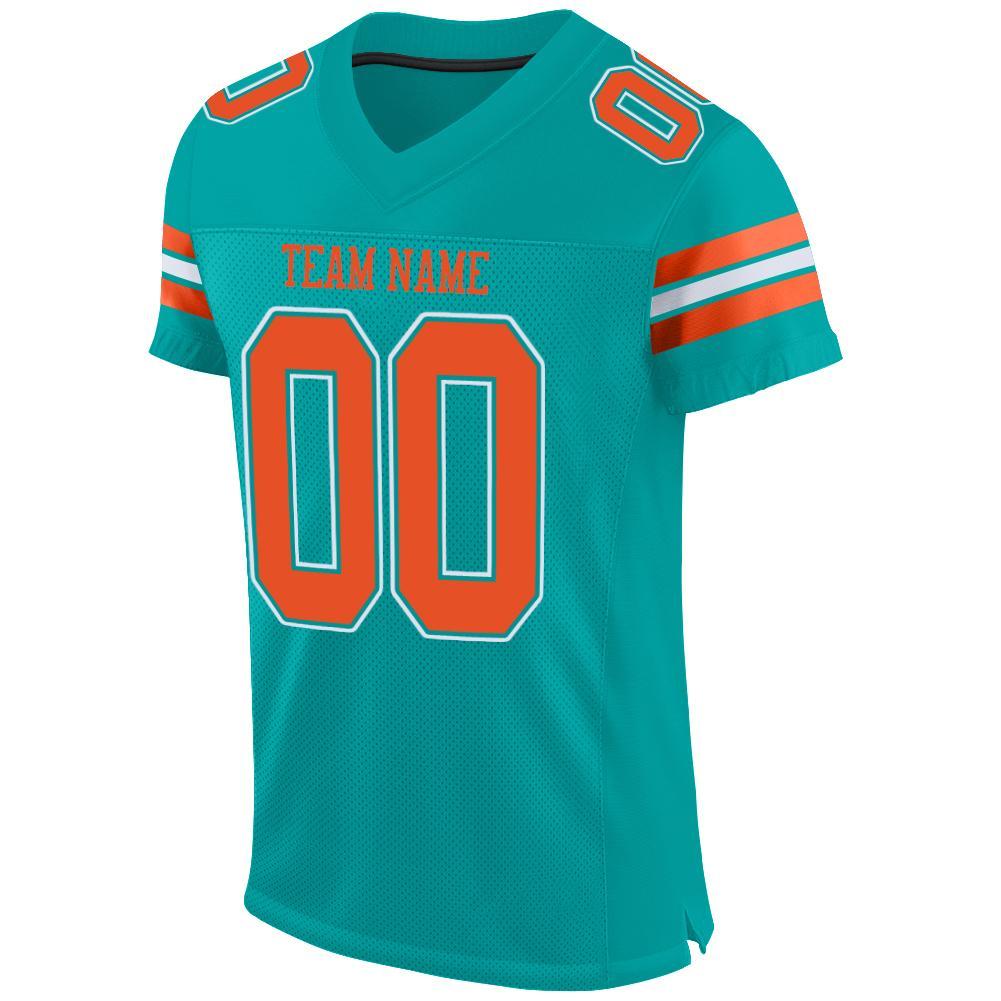 Custom Aqua Orange-White Mesh Authentic Football Jersey view 2