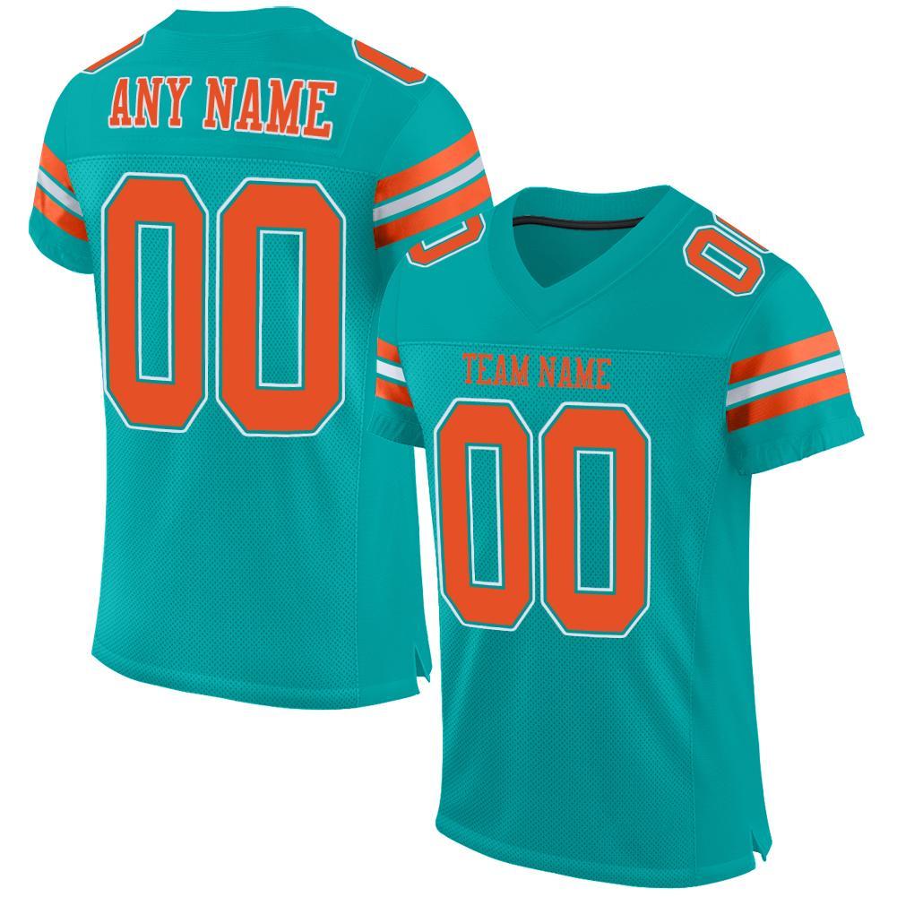 Custom Aqua Orange-White Mesh Authentic Football Jersey - Main View
