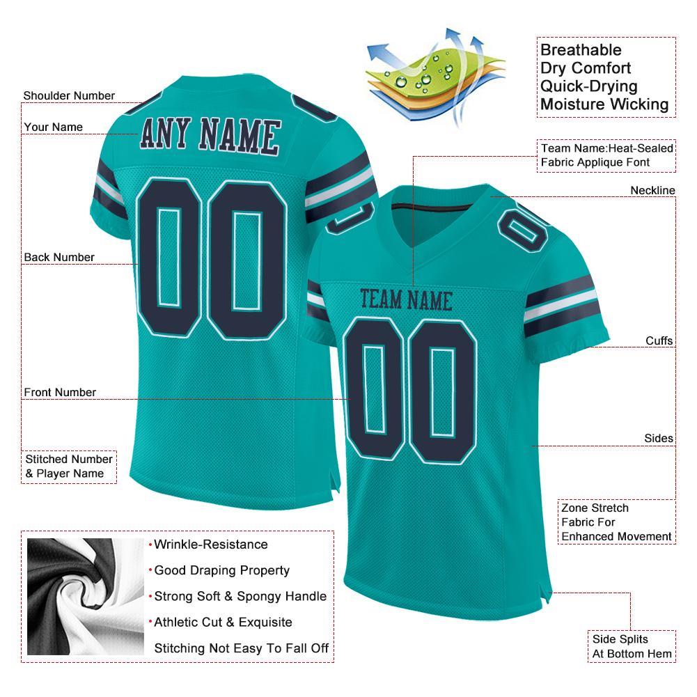 Custom Aqua Navy-White Mesh Authentic Football Jersey view 4