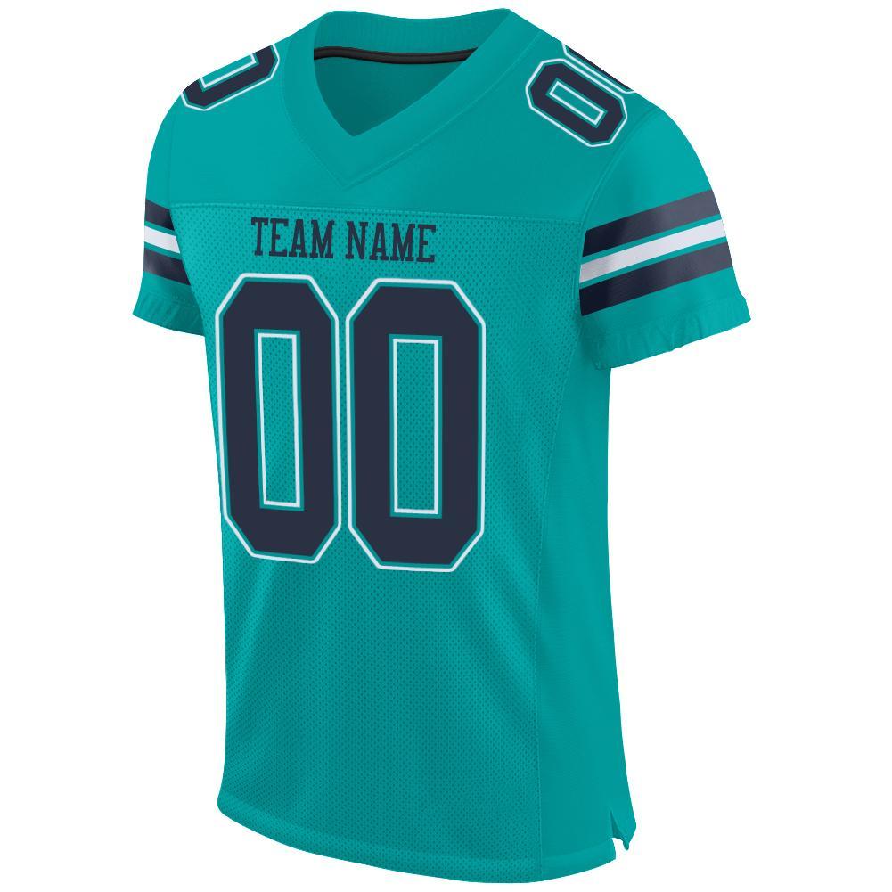 Custom Aqua Navy-White Mesh Authentic Football Jersey view 2