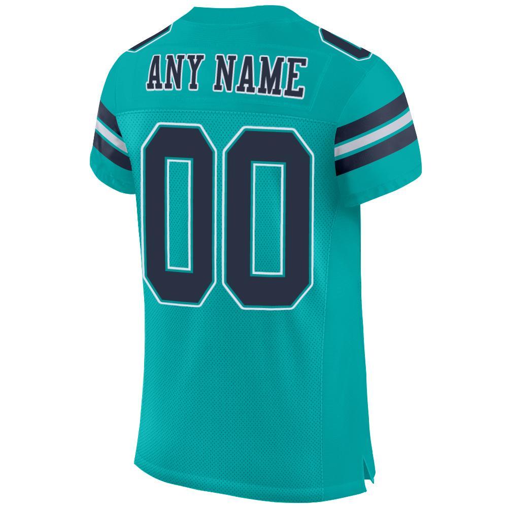 Custom Aqua Navy-White Mesh Authentic Football Jersey view 3