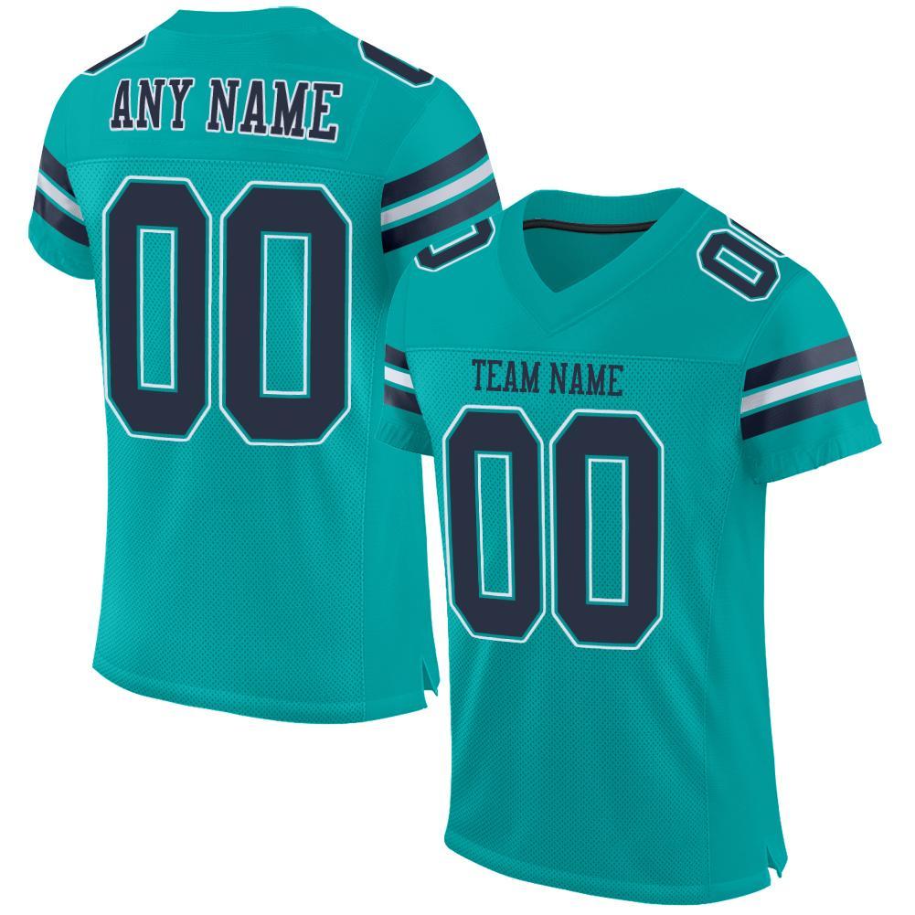 Custom Aqua Navy-White Mesh Authentic Football Jersey - Main View