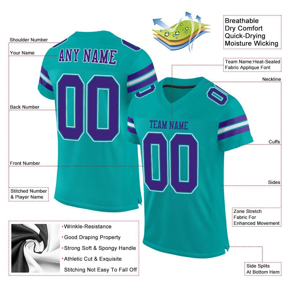 Custom Aqua Purple-White Mesh Authentic Football Jersey view 4