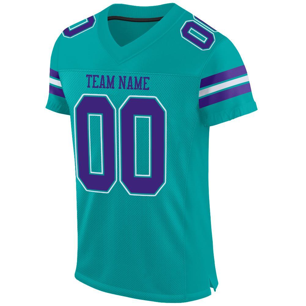 Custom Aqua Purple-White Mesh Authentic Football Jersey view 2