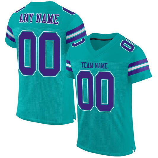 Custom Aqua Purple-White Mesh Authentic Football Jersey - Main View