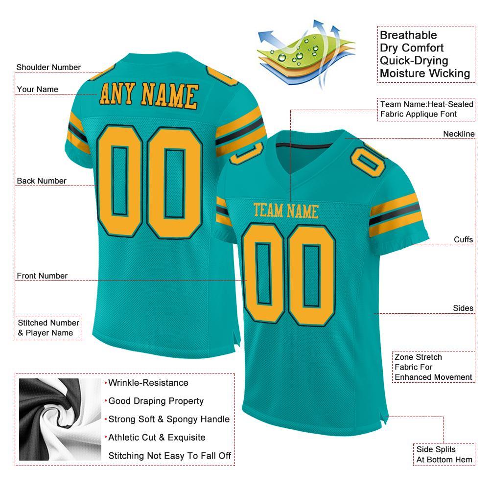 Custom Aqua Gold-Black Mesh Authentic Football Jersey view 4