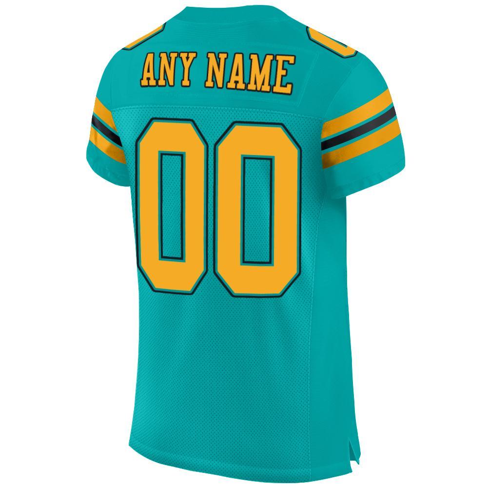 Custom Aqua Gold-Black Mesh Authentic Football Jersey view 3
