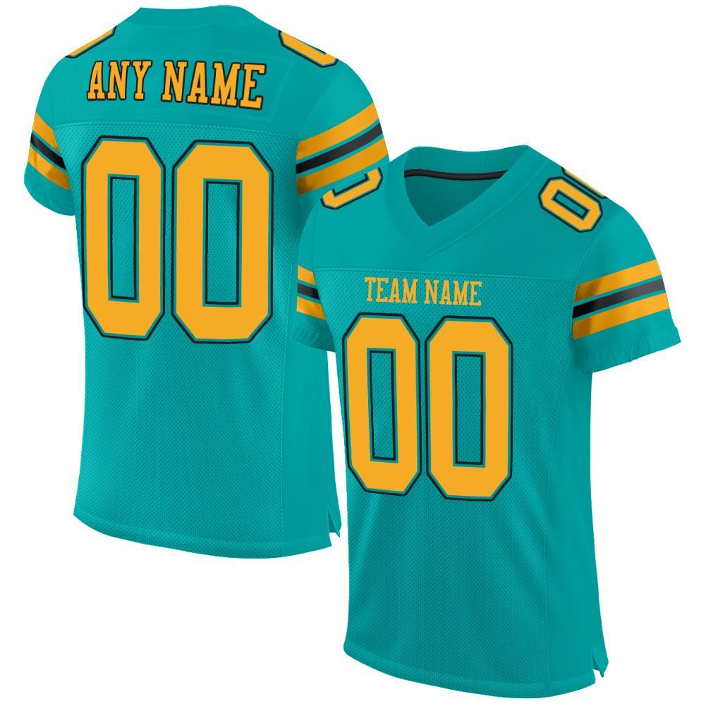 Custom Aqua Gold-Black Mesh Authentic Football Jersey - Main View