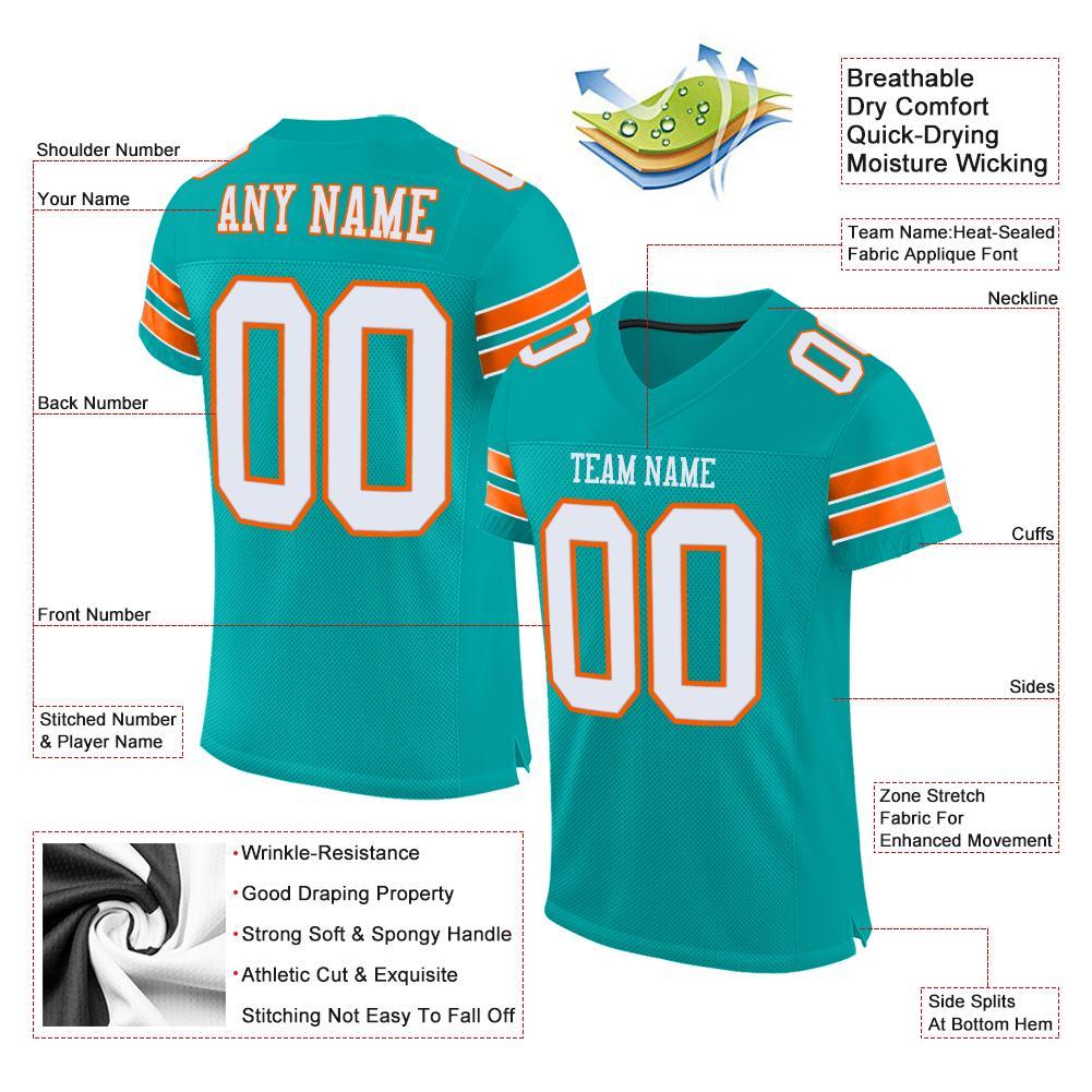 Custom Aqua White-Orange Mesh Authentic Football Jersey view 4