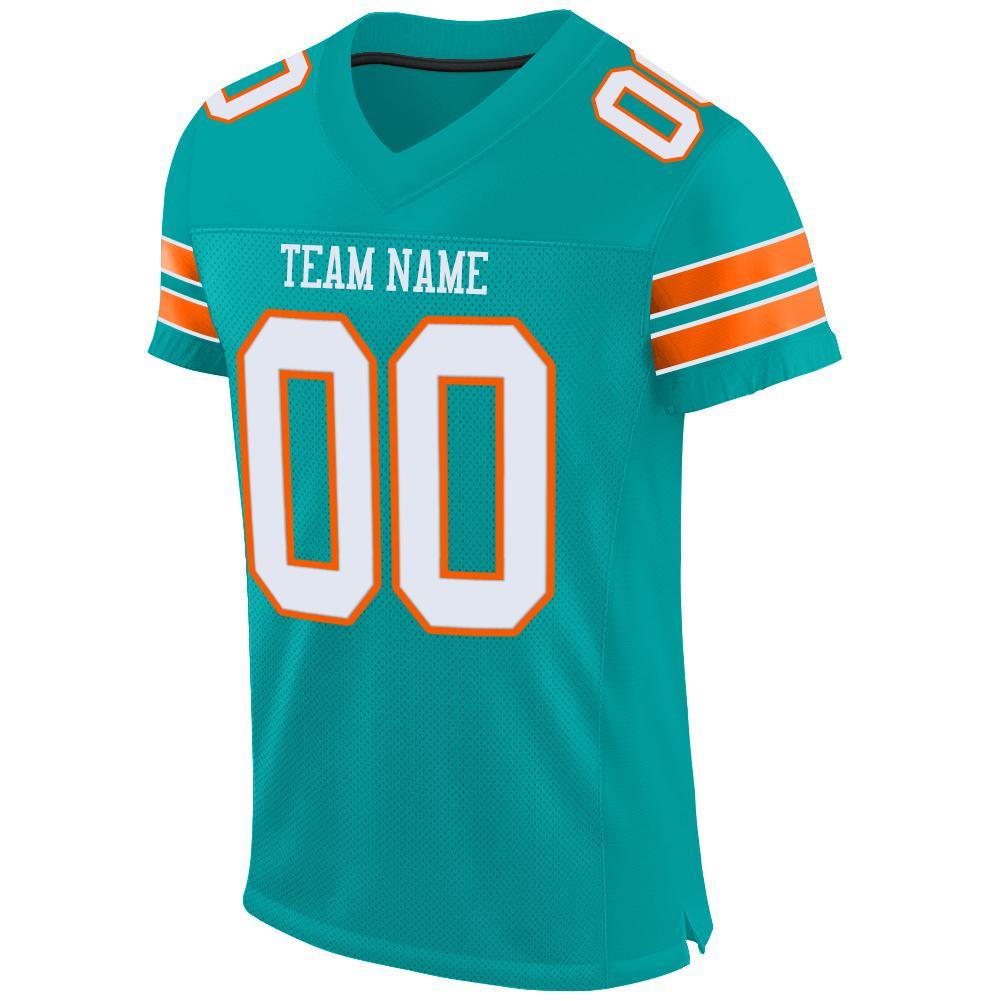 Custom Aqua White-Orange Mesh Authentic Football Jersey view 2