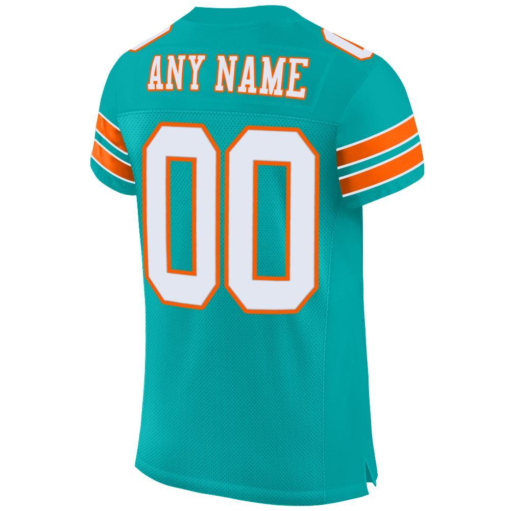 Custom Aqua White-Orange Mesh Authentic Football Jersey view 3