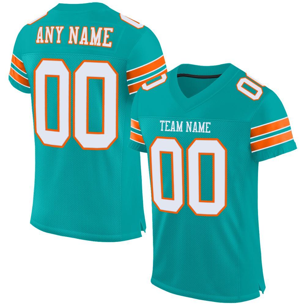Custom Aqua White-Orange Mesh Authentic Football Jersey - Main View
