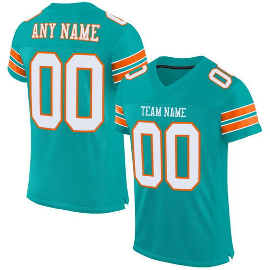 Custom Aqua White-Orange Mesh Authentic Football Jersey - Main View