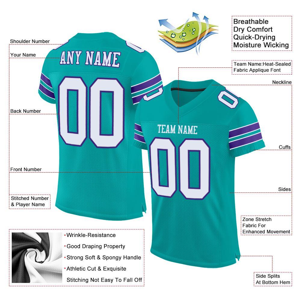 Custom Aqua White-Purple Mesh Authentic Football Jersey view 4