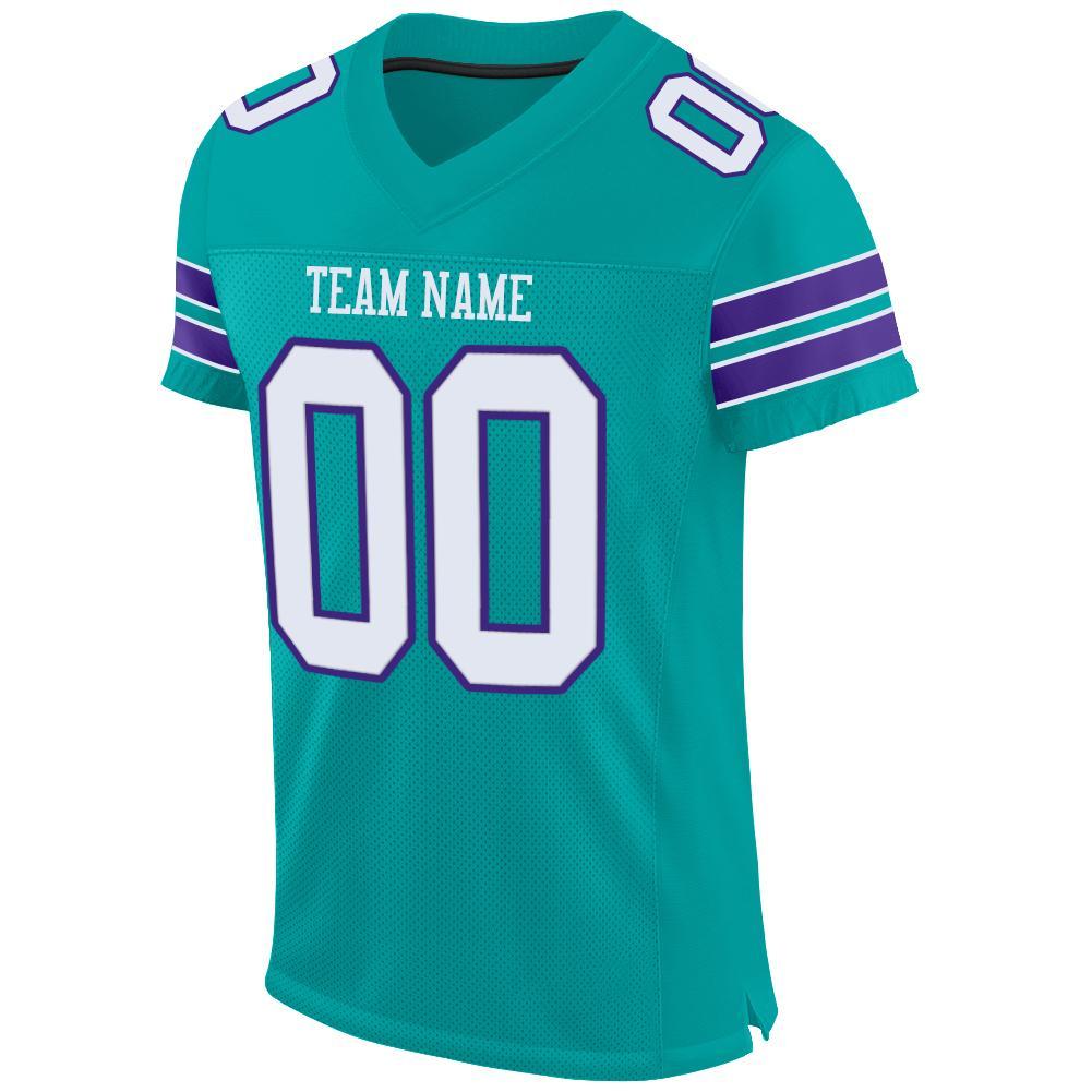 Custom Aqua White-Purple Mesh Authentic Football Jersey view 2
