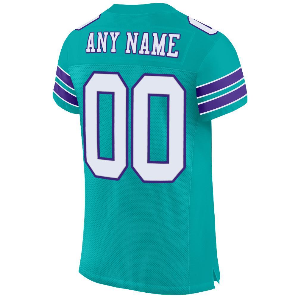 Custom Aqua White-Purple Mesh Authentic Football Jersey view 3