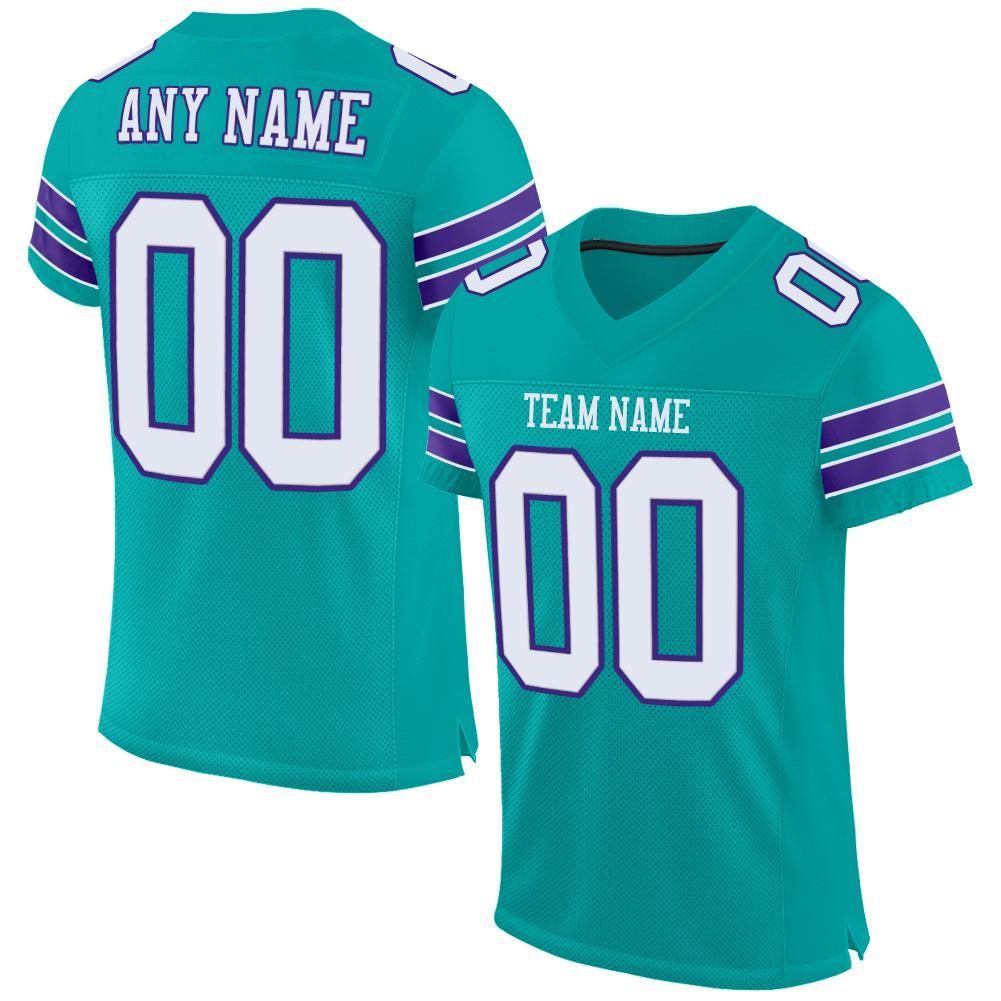 Custom Aqua White-Purple Mesh Authentic Football Jersey - Main View