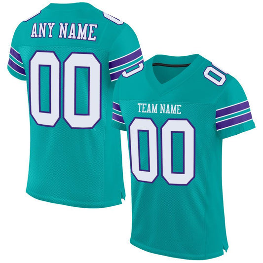 Custom Aqua White-Purple Mesh Authentic Football Jersey - Main View