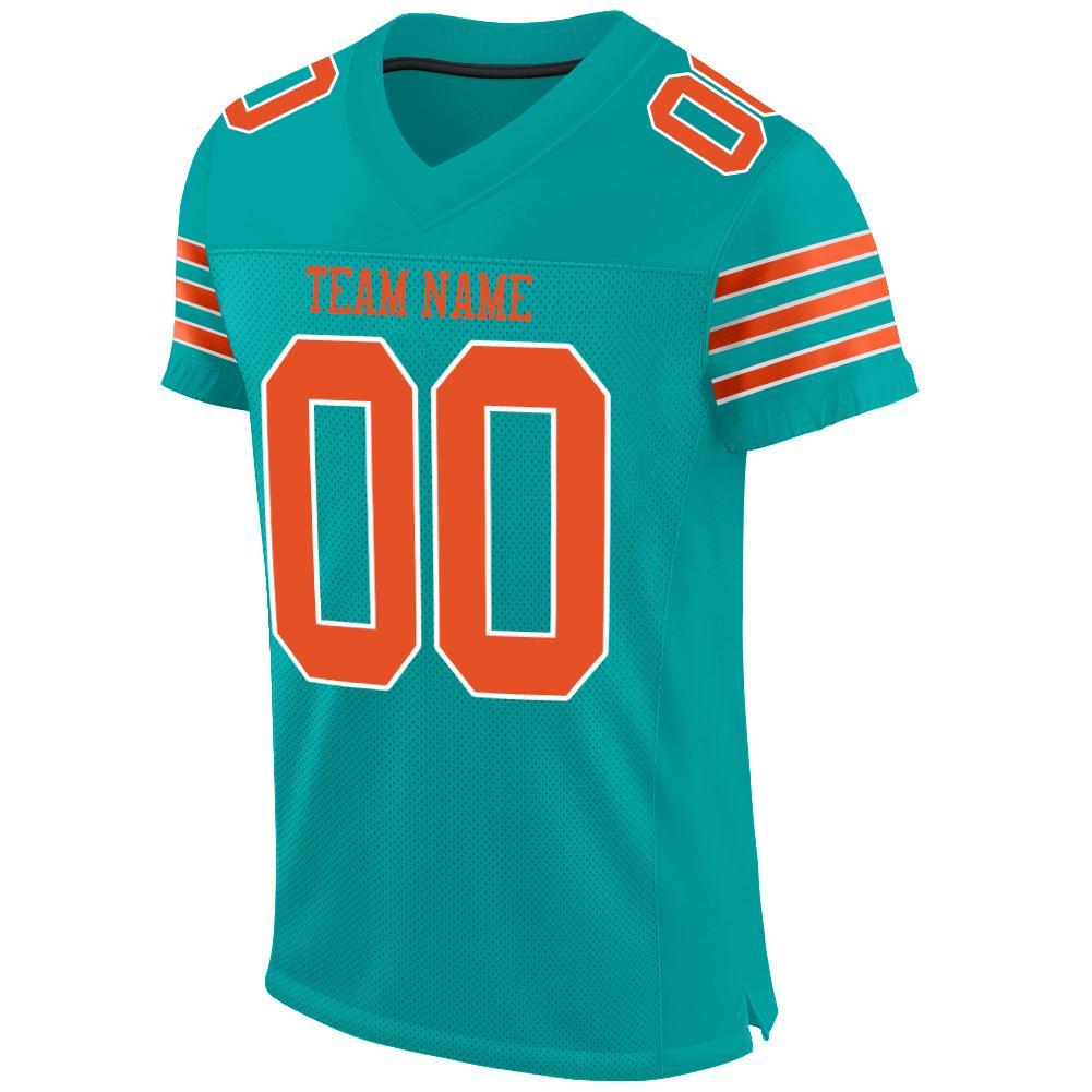Custom Aqua Orange-White Mesh Authentic Football Jersey view 2