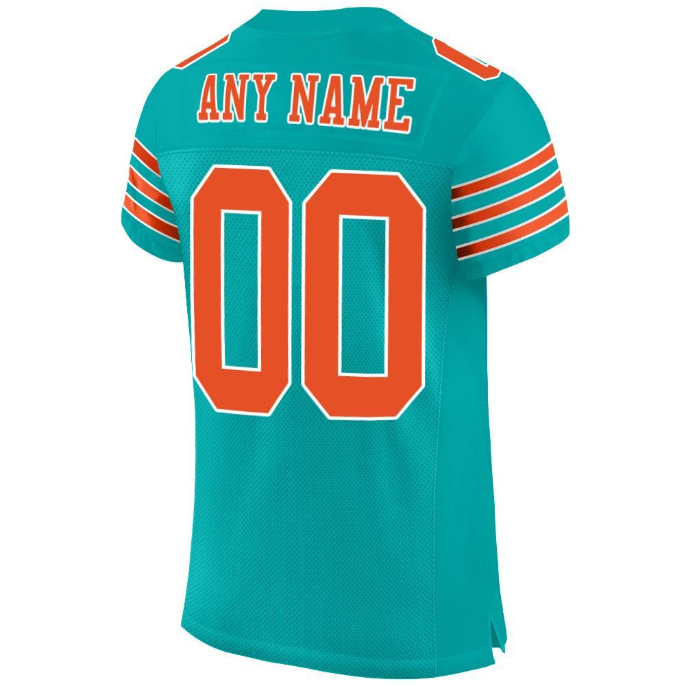 Custom Aqua Orange-White Mesh Authentic Football Jersey view 3