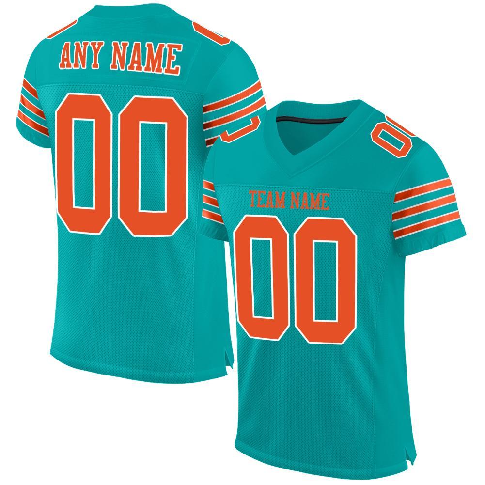 Custom Aqua Orange-White Mesh Authentic Football Jersey - Main View