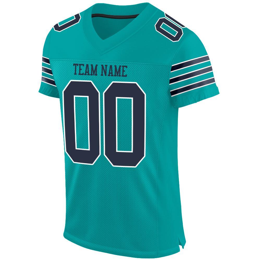 Custom Aqua Navy-White Mesh Authentic Football Jersey view 2