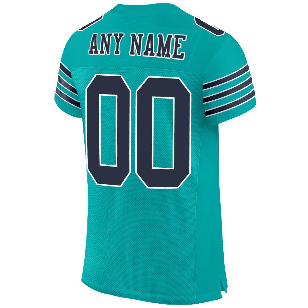 Custom Aqua Navy-White Mesh Authentic Football Jersey view 3