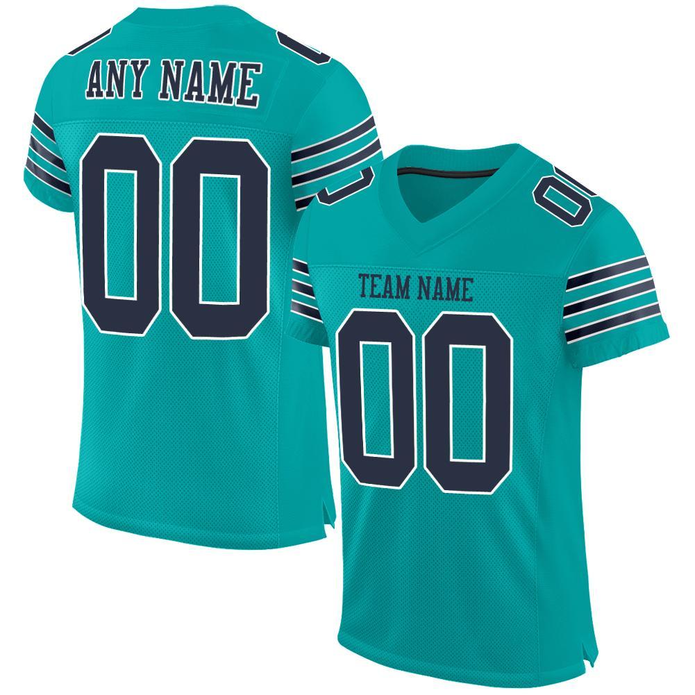 Custom Aqua Navy-White Mesh Authentic Football Jersey - Main View