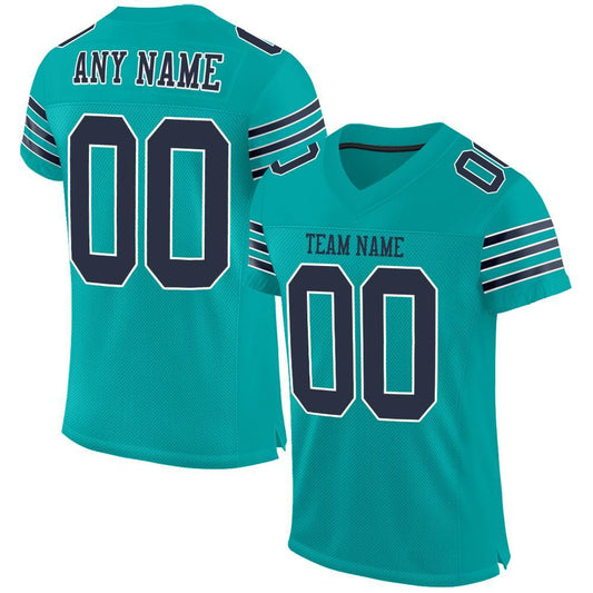 Custom Aqua Navy-White Mesh Authentic Football Jersey - Main View