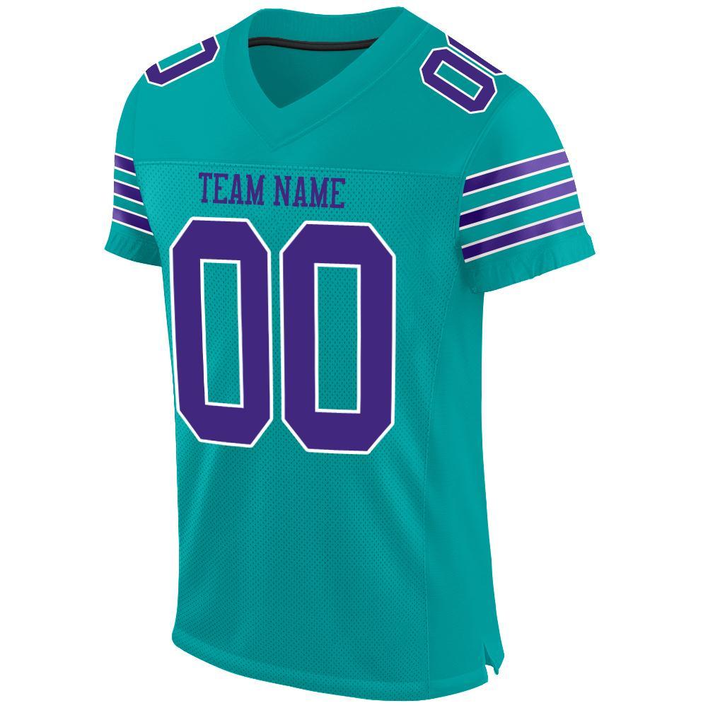 Custom Aqua Purple-White Mesh Authentic Football Jersey view 2