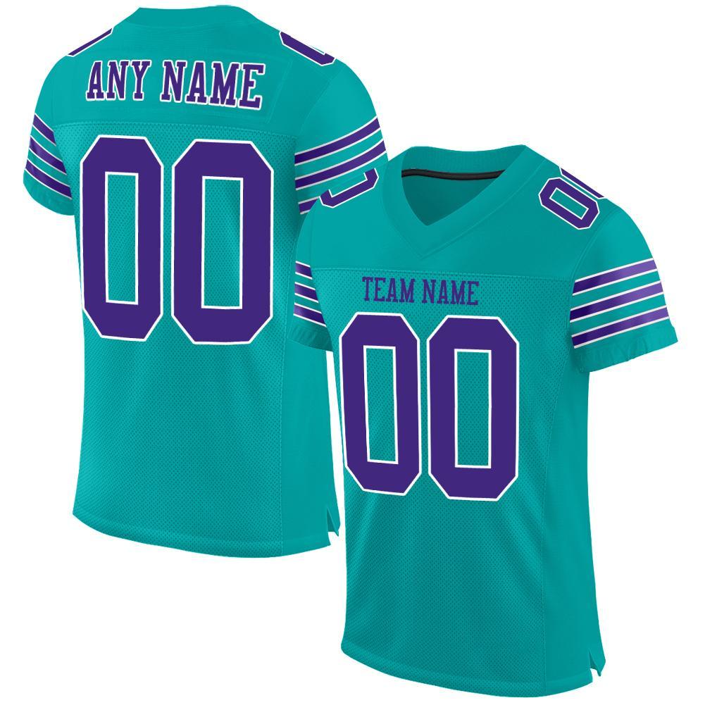 Custom Aqua Purple-White Mesh Authentic Football Jersey - Main View