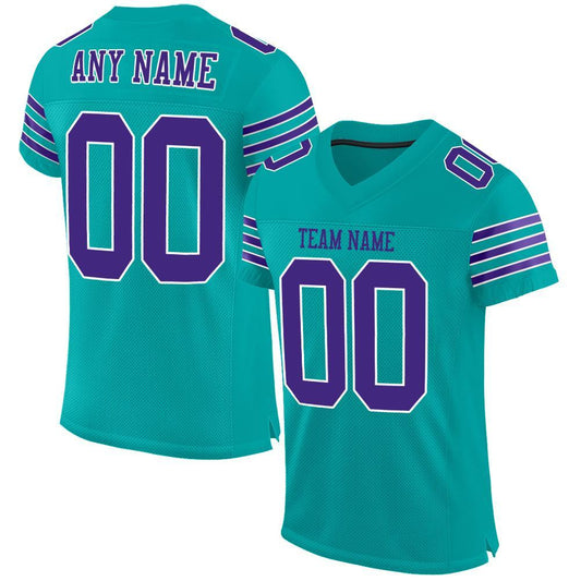 Custom Aqua Purple-White Mesh Authentic Football Jersey - Main View
