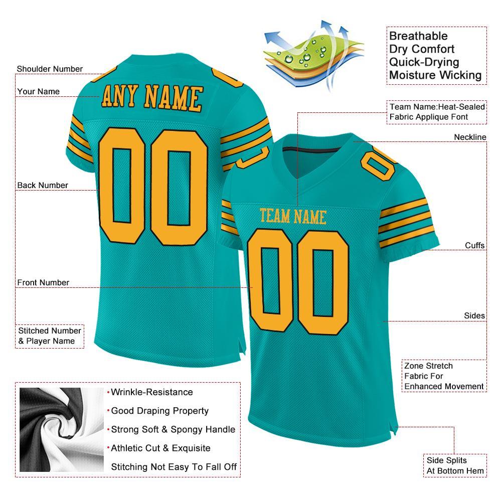 Custom Aqua Gold-Black Mesh Authentic Football Jersey view 4