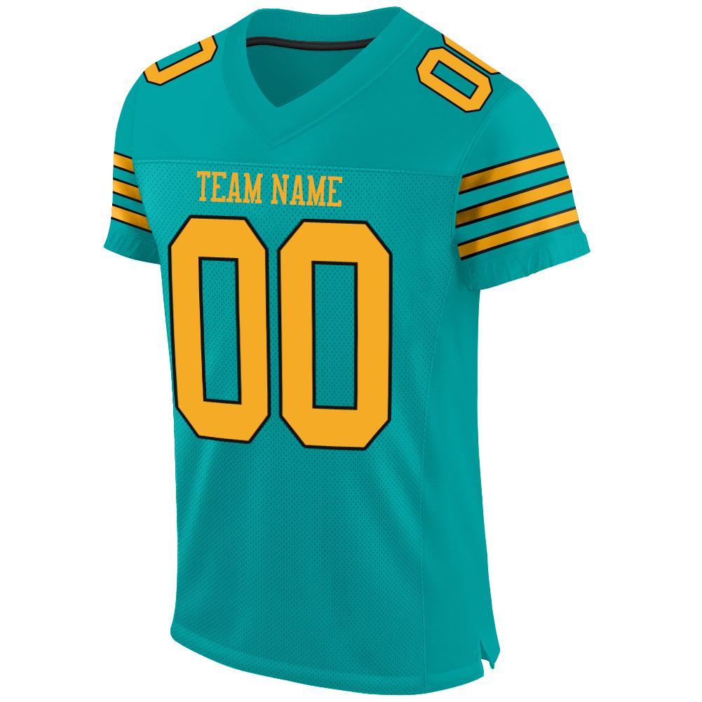Custom Aqua Gold-Black Mesh Authentic Football Jersey view 2