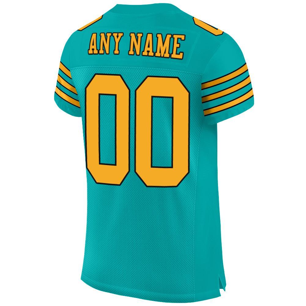 Custom Aqua Gold-Black Mesh Authentic Football Jersey view 3