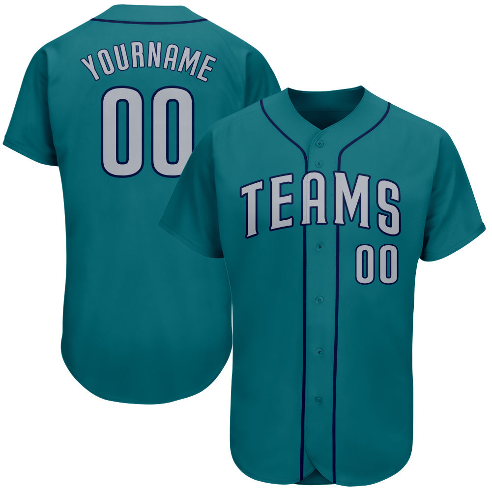 Custom Teal Gray-Navy Authentic Baseball Jersey - Main View