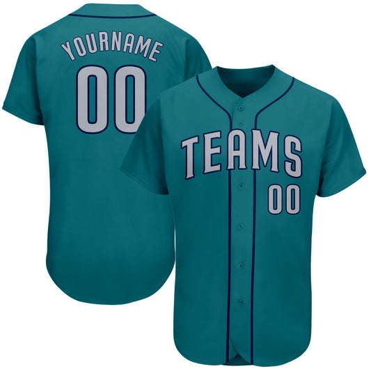 Custom Teal Gray-Navy Authentic Baseball Jersey - Main View