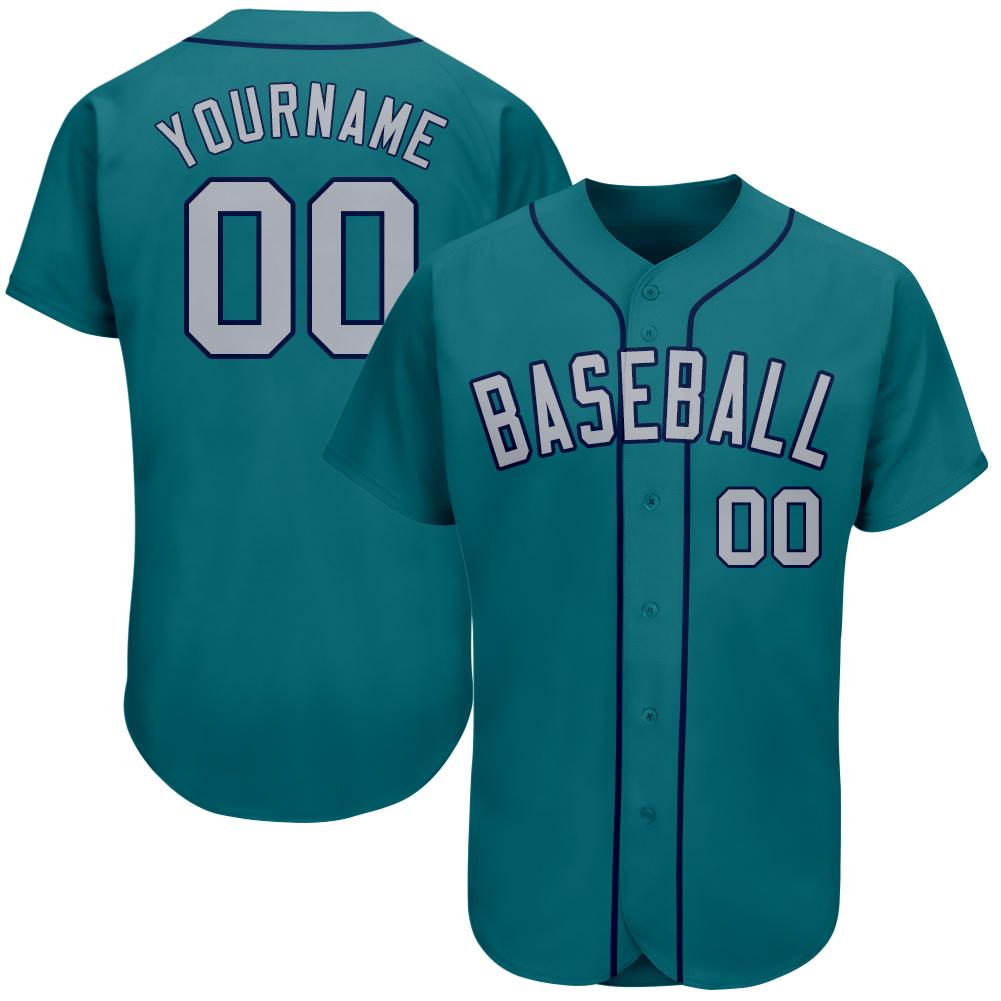 Custom Teal Gray-Navy Authentic Baseball Jersey - Main View