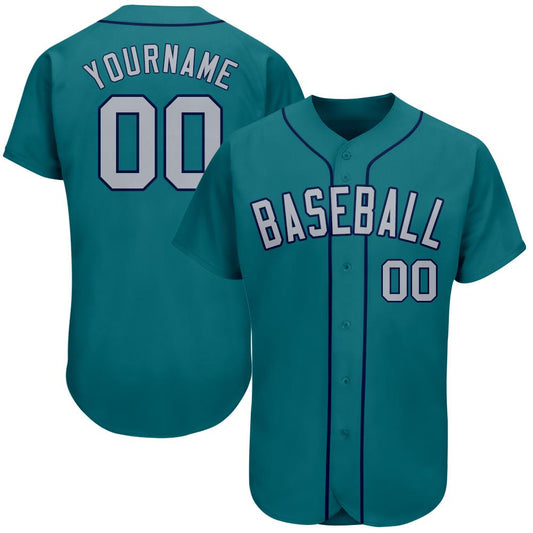 Custom Teal Gray-Navy Authentic Baseball Jersey - Main View